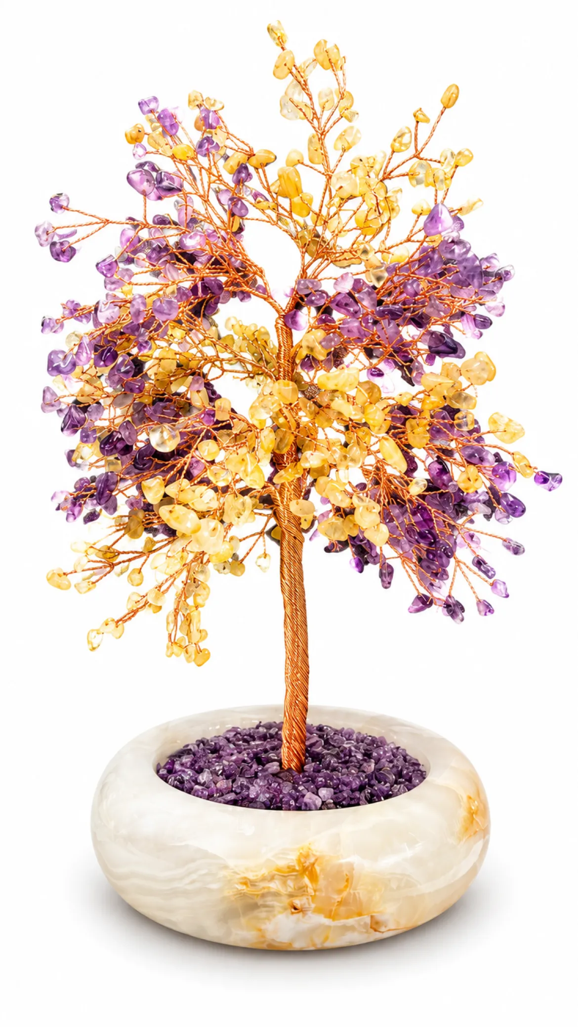 Ametisti & keltainen kvartsi - Kristallipuu, 25 cm