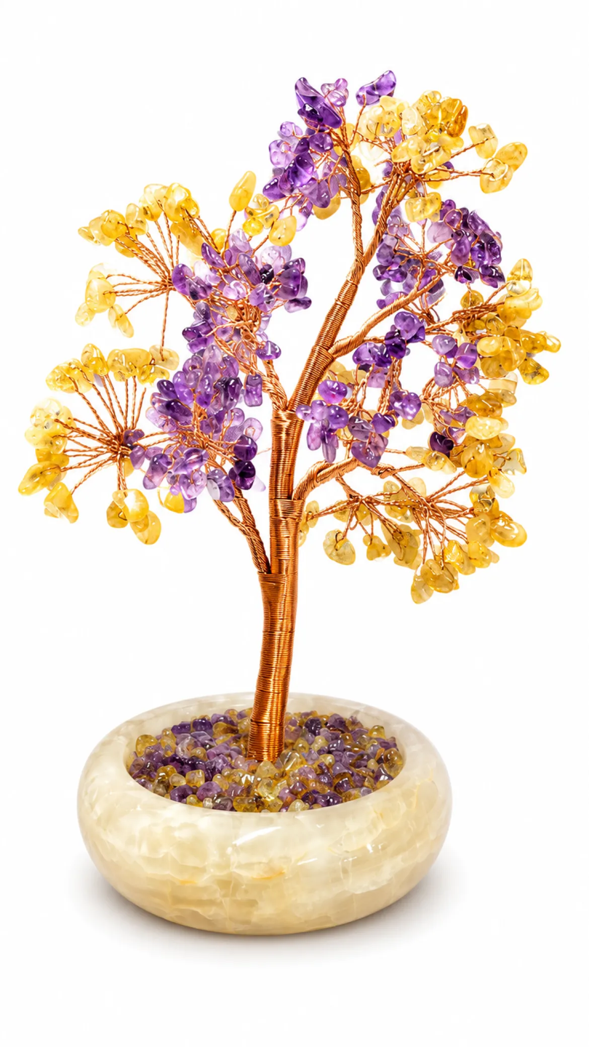 Ametisti & keltainen kvartsi - Kristallipuu, 20 cm