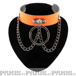 Bullet 69- Choker, Ring and chain Fluorescent Patent Orange