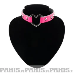 Bullet 69Row Conical with Heart - Choker, Fluorescent Patent Pink