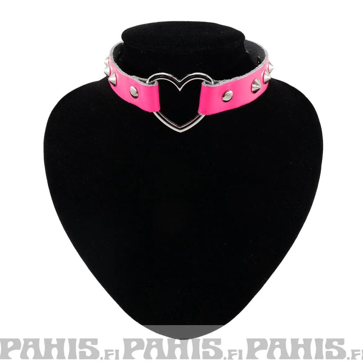 Bullet 69Row Conical with Heart - Choker, Fluorescent Patent Pink
