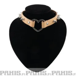 Bullet 69Row Spike with Heart - Choker, Beige