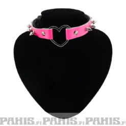 Bullet 69Row Spike with Heart - Choker, Fluorescent Patent Pink