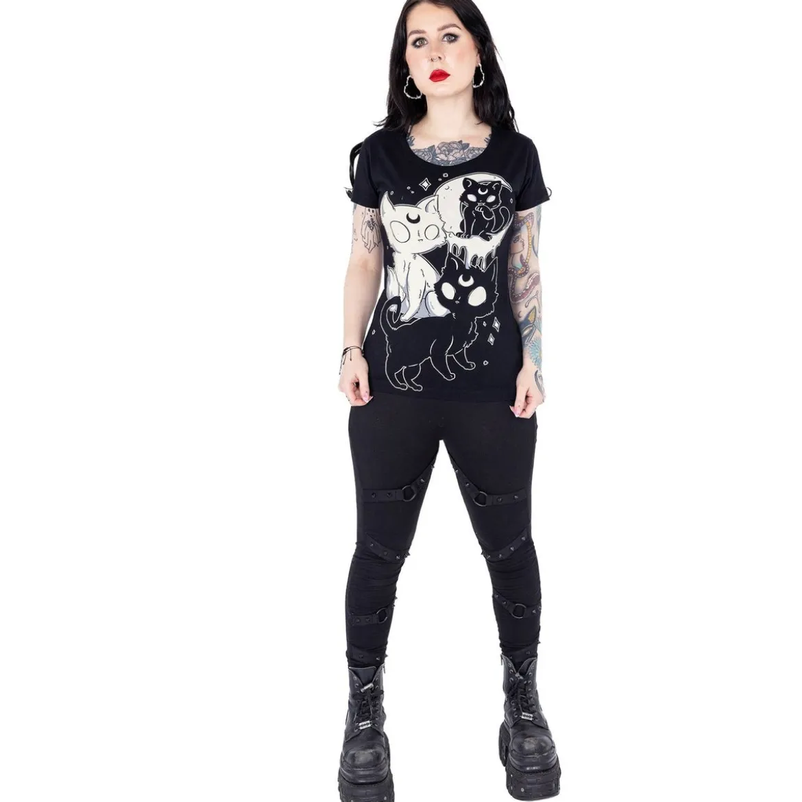 Cupcake Cult Midnight Kitty - Lady fit T-paita