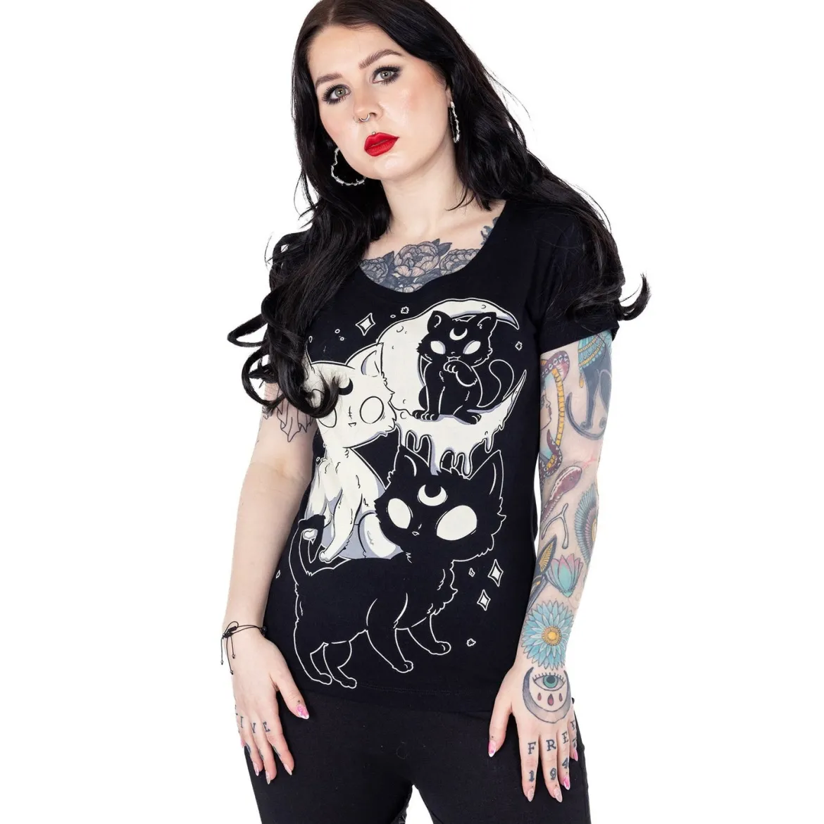 Cupcake Cult Midnight Kitty - Lady fit T-paita
