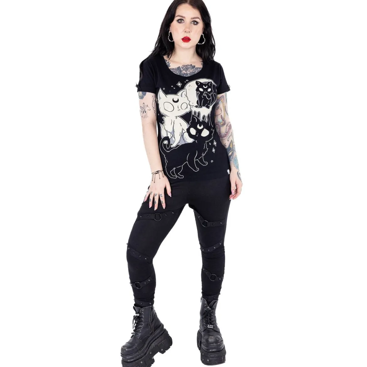 Cupcake Cult Midnight Kitty - Lady fit T-paita