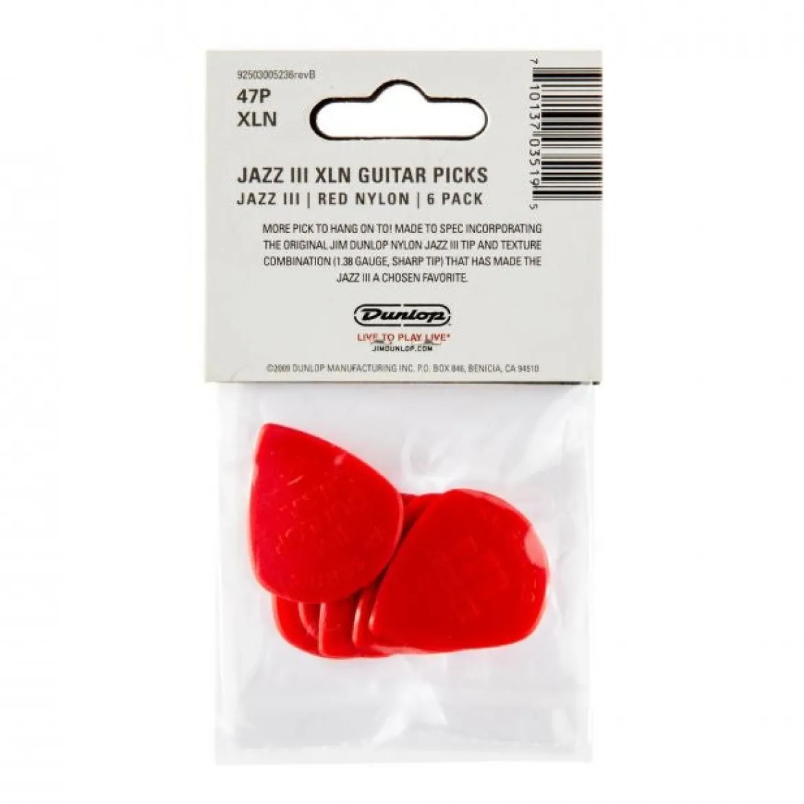 Dunlop Jazz III XL -plektrat, 6kpl Punainen