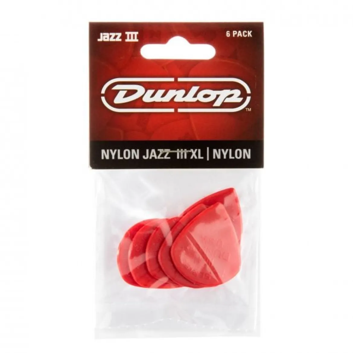 Dunlop Jazz III XL -plektrat, 6kpl Punainen