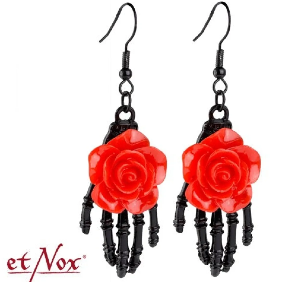 etNox Red Rose on Skeletal hand - Korvakorut