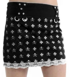 Gothic Mini Skirt Skulls & Crosses - Hame, white