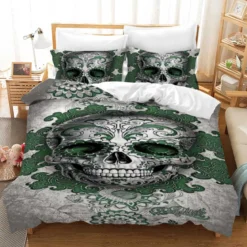 Green sugar skull - Pussilakana + tyynyliina