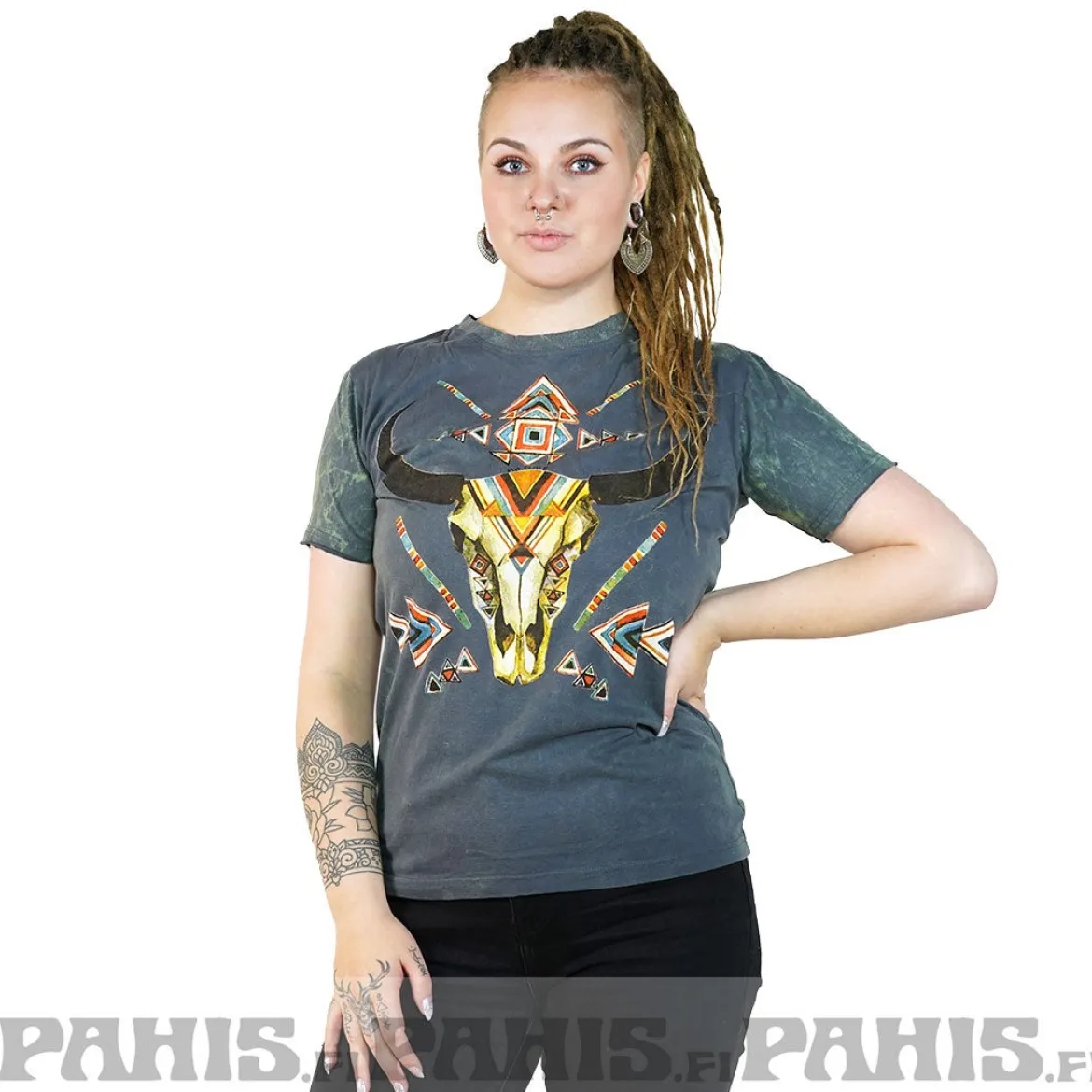 Horned skull - T-paita, harmaa