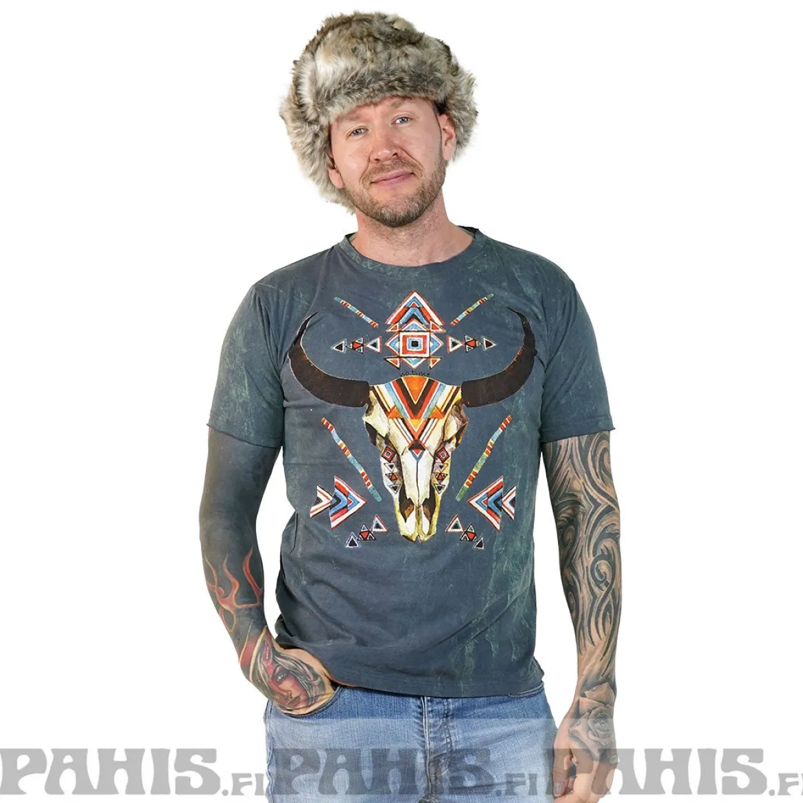 Horned skull - T-paita, harmaa