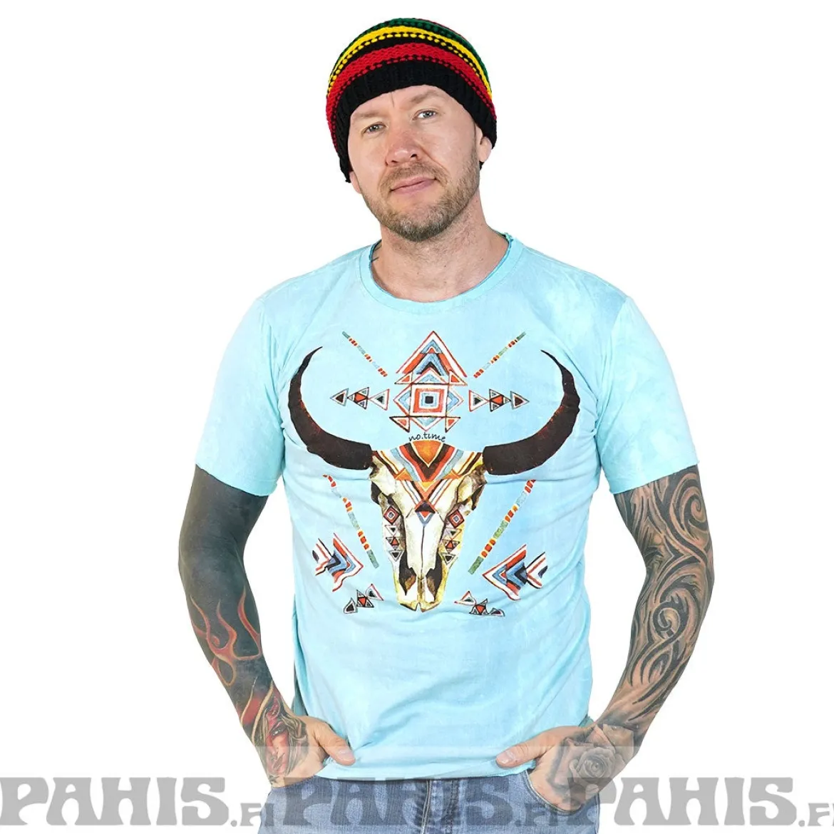 Horned skull - T-paita, sininen