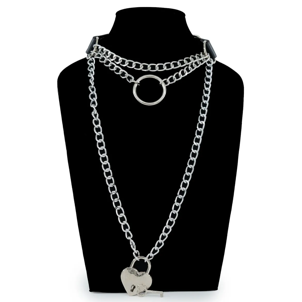 Keinonahka choker - Heart lock on chain