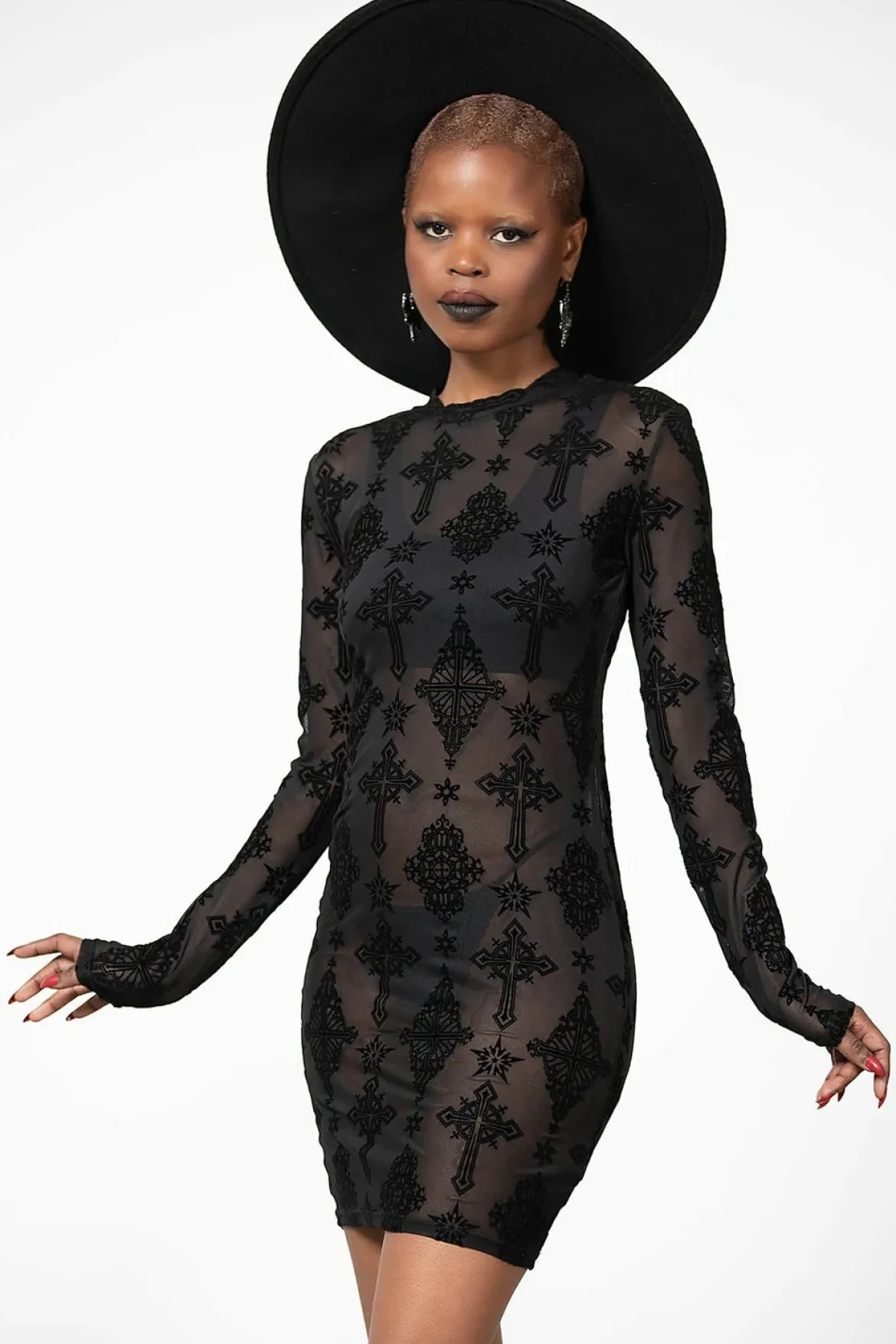 Killstar Alter Mesh - Bodycon Mekko, musta