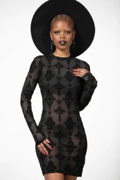 Killstar Alter Mesh - Bodycon Mekko, musta