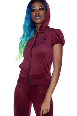 Killstar Dee-Lux - Velour huppari, burgundy