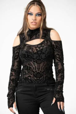 Killstar Tuned Out Mesh Cold Shoulder Pusero