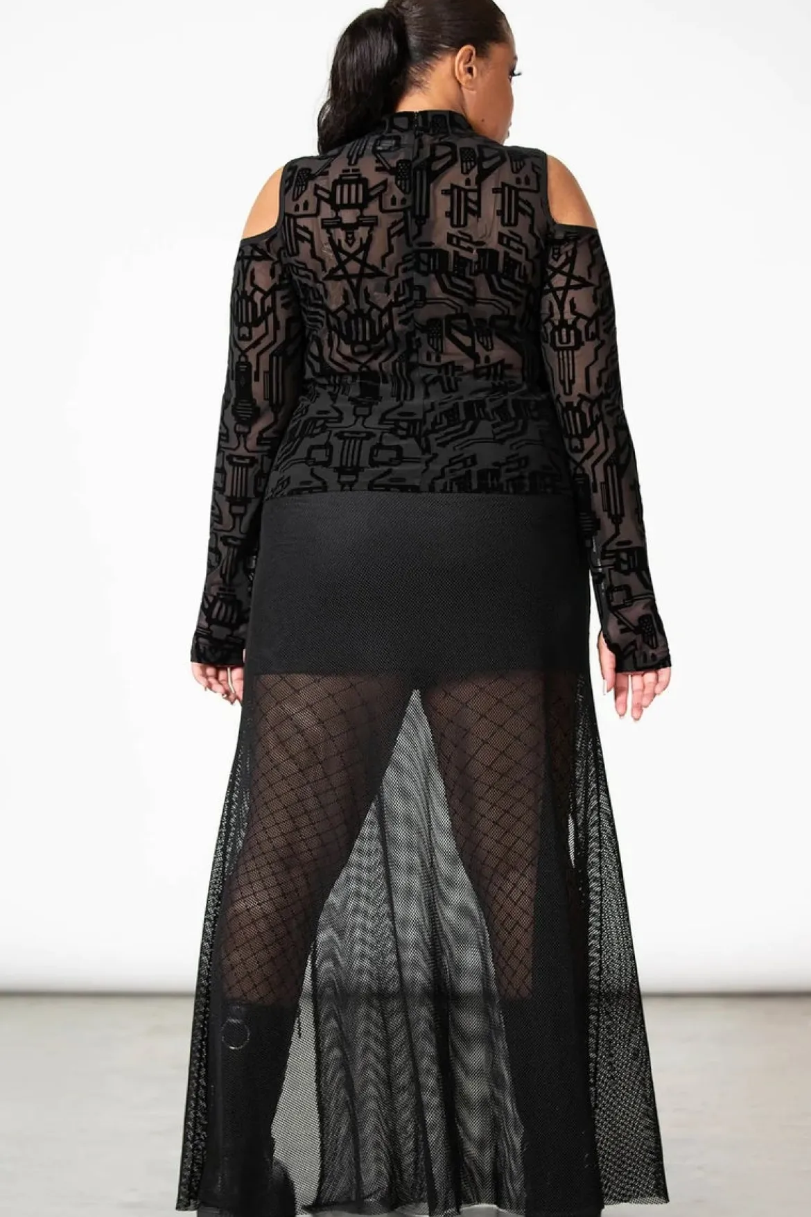 Killstar Tuned Out Mesh Cold Shoulder Pusero