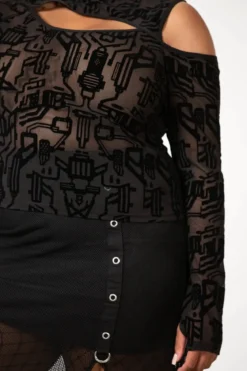 Killstar Tuned Out Mesh Cold Shoulder Pusero