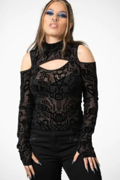 Killstar Tuned Out Mesh Cold Shoulder Pusero