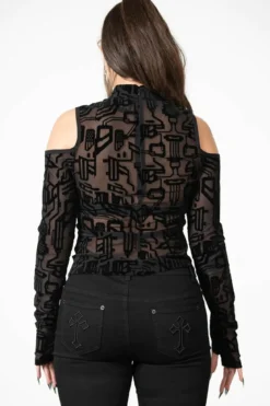 Killstar Tuned Out Mesh Cold Shoulder Pusero