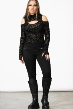 Killstar Tuned Out Mesh Cold Shoulder Pusero