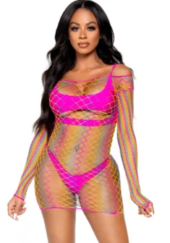 Leg Avenue Ombre rainbow fishnet - Verkko mekko