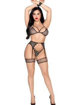 Leg Avenue 4-osainen Lurex Bra & Harness Setti