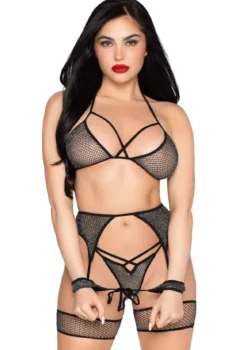 Leg Avenue 4-osainen Lurex Bra & Harness Setti