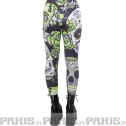 Pahis Sugar skull - high waist leggingsit, vihreä