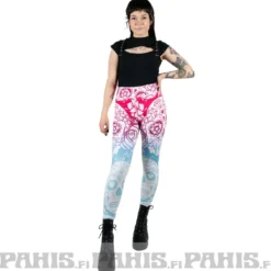 Pahis Sugar skull - high waist leggingsit, pinkki-sininen