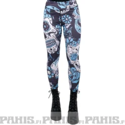 Pahis Sugar skull - high waist leggingsit, vaaleansininen