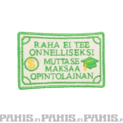 Raha ei tee onnelliseksi - haalarimerkki