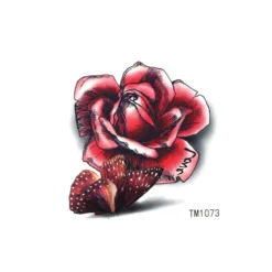 Red rose & butterfly - pieni siirtotatuointi