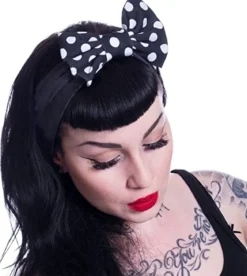 Rockabella Jolene - hiuspanta, musta-valkoinen polkadot