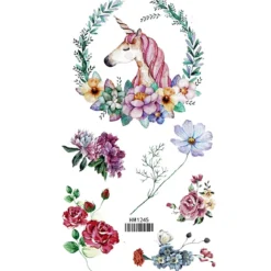 Unicorn and flowers - siirtotatuointi