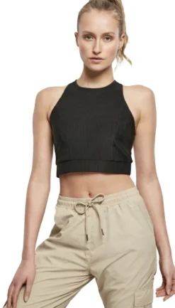 Urban Classics Cropped Shiny Rip - Toppi, musta
