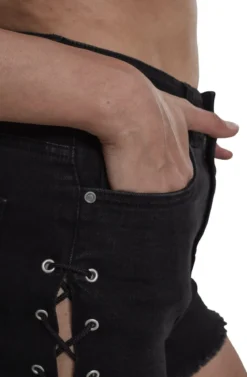 Urban Classics Highwaist Denim Lace Up - shortsit