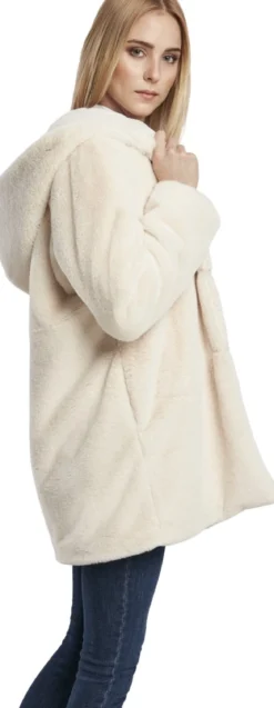 Urban Classics Hooded Teddy - Naisten välikausitakki, luonnonvalkoinen