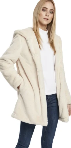 Urban Classics Hooded Teddy - Naisten välikausitakki, luonnonvalkoinen