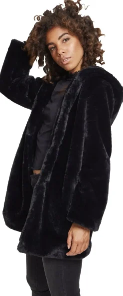 Urban Classics Hooded Teddy - Naisten välikausitakki, musta