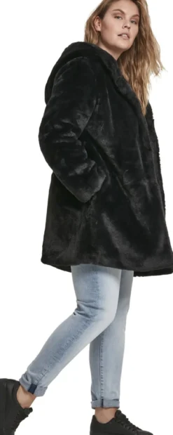 Urban Classics Hooded Teddy - Naisten välikausitakki, musta