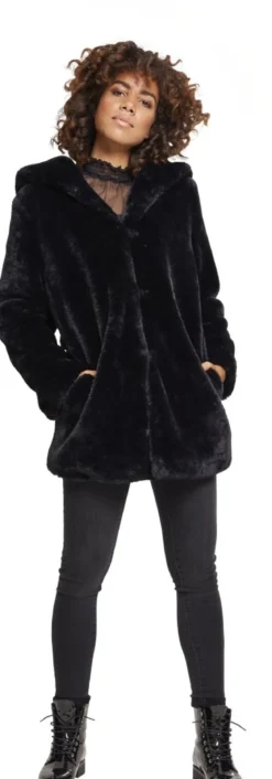 Urban Classics Hooded Teddy - Naisten välikausitakki, musta