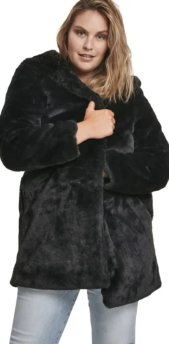 Urban Classics Hooded Teddy - Naisten välikausitakki, musta