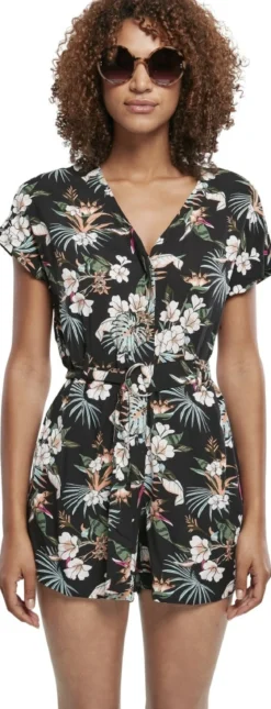 Urban Classics Ladies Short Viscose Belt - Jumpsuit, tropical