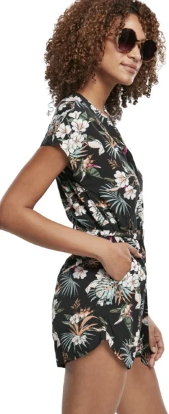 Urban Classics Ladies Short Viscose Belt - Jumpsuit, tropical