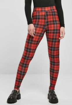 Urban Classics Ladies Soft AOP - Leggings, redcheck