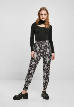 Urban Classics Ladies Soft AOP - Leggings, black rose